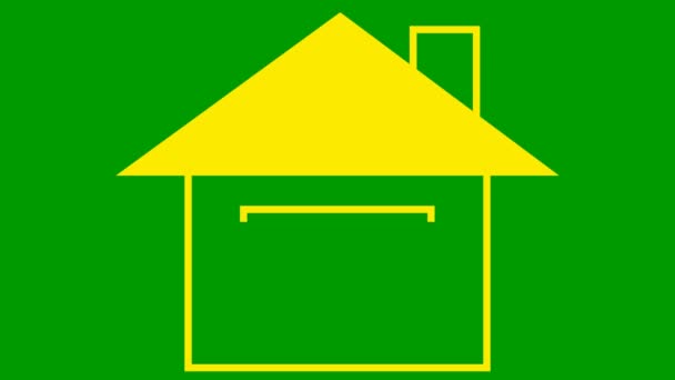 房子的象征 平坦的黄色图标 家的概念 房地产 在绿色背景上孤立的向量图 — 图库视频影像