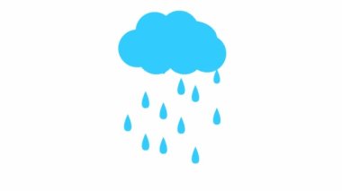 Buluttan yağmur damlaları. Döngülü video. Yağmur yağıyor. Vektör illüstrasyonu beyaz arkaplanda izole edildi.