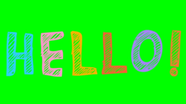 Animated Colored Word Sketch Style Doodles Text Hello Hand Drawn — Stok Video