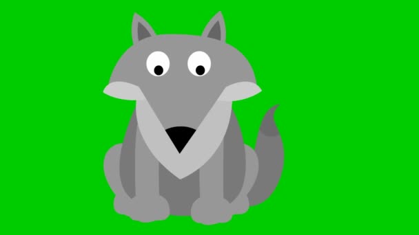 Geanimeerde Schattige Wolf Zit Een Videoclip Vector Platte Illustratie Geïsoleerd — Stockvideo