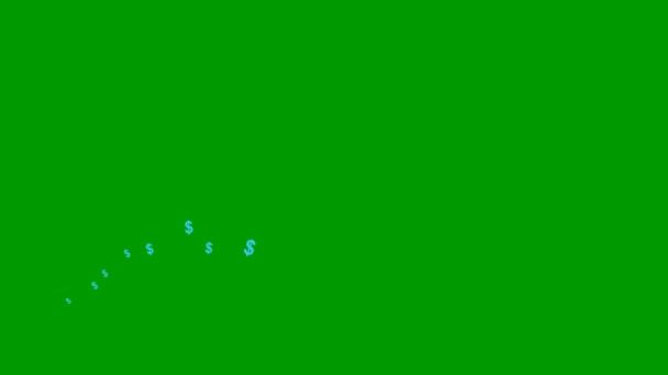 动画蓝元从左到右飞舞 一波波飞来飞去的钱商业的概念 在绿色背景上孤立的矢量图 — 图库视频影像