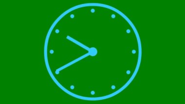 Animated clock. blue watch. Concept of time, deadline. Looped video. Vector illustration isolated on green background.