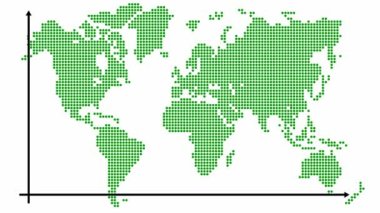 Moda çizgisi grafiğiyle finansal büyüme grafiği. Siyah çizgili yeşil dünya haritası. Küresel ekonominin büyüme çizelgesi. Vektör illüstrasyonu beyaz arkaplanda izole edildi.