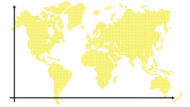 Анимационный График Финансового Роста Графиком Трендов Желтая Карта Мира Черной — стоковое видео