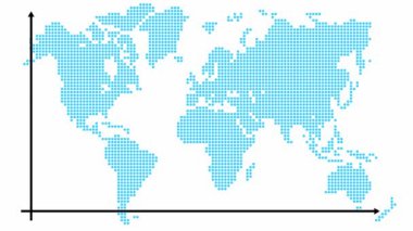 Moda çizgisi grafiğiyle finansal büyüme grafiği. Siyah çizelgeli mavi dünya haritası. Küresel ekonominin büyüme çizelgesi. Vektör illüstrasyonu beyaz arkaplanda izole edildi.