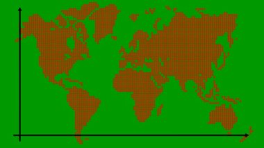 Moda çizgisi grafiğiyle finansal büyüme grafiği. Siyah çizgili kırmızı dünya haritası. Küresel ekonominin büyüme çizelgesi. Vektör illüstrasyonu yeşil arkaplanda izole edildi.
