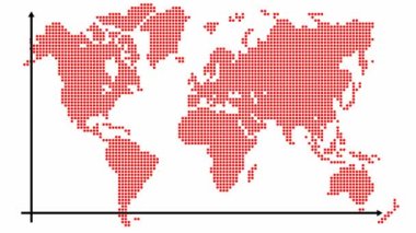 Moda çizgisi grafiğiyle finansal büyüme grafiği. Siyah çizgili kırmızı dünya haritası. Küresel ekonominin büyüme çizelgesi. Vektör illüstrasyonu beyaz arkaplanda izole edildi.