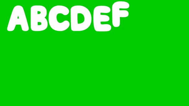 白い文字で面白い子供のフォントをアニメーション化 ベクトルイラスト 緑の背景にアルファベットのビデオ — ストック動画