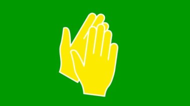 Ellerin hareketli sarı sembolü. Ellerinizi çırpın. Alkış simgesi. Döngülü video. Yeşil arkaplanda izole edilmiş vektör düz illüstrasyon. 