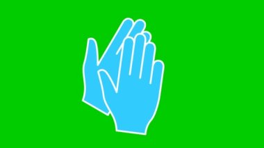 Ellerin hareketli mavi sembolü. Ellerinizi çırpın. Alkış simgesi. Döngülü video. Yeşil arkaplanda izole edilmiş vektör düz illüstrasyon. 