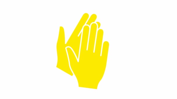 有生命的黄色象征的手 手拍手那就鼓掌吧循环视频 在白色背景上孤立的矢量平面插图 — 图库视频影像