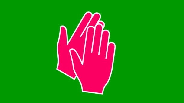 有生命的粉色象征的手 手拍手那就鼓掌吧循环视频 在绿色背景上孤立的矢量平面插图 — 图库视频影像