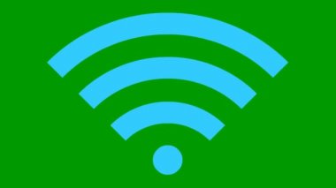 Wi-Fi 'ın animasyon mavi ikonu. Döngülü video. Vektör illüstrasyonu yeşil arkaplanda izole edildi.