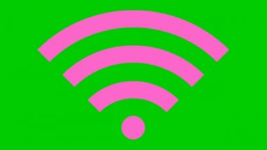 Wi-Fi 'ın animasyon pembe ikonu. Döngülü video. Vektör illüstrasyonu yeşil arkaplanda izole edildi.