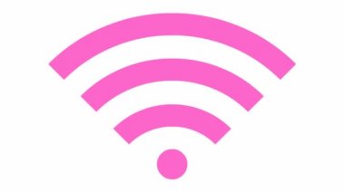 Wi-Fi 'ın animasyon pembe ikonu. Döngülü video. Vektör illüstrasyonu beyaz arkaplanda izole edildi.