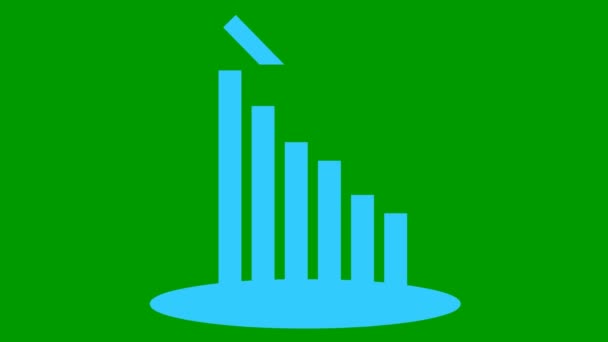 用趋势线路图动画蓝色的经济衰退图表 经济危机 图表减少 条形图 盈利下降 在绿色背景上孤立的向量图 — 图库视频影像