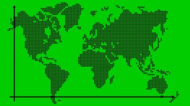 Eğilim çizelgesi ile finansal çöküşün animasyon kara tablosu. Küresel ekonomik durgunluk. Ekonomik kriz, durgunluk, düşüş grafiği. Bar haritası olan bir dünya haritası. Kâr düştü. Döngülü video. Vektör illüstrasyonu yeşil arkaplanda izole edildi.
