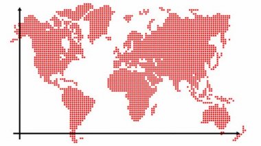 Bir akım çizelgesi ile finansal çöküşün animasyon kırmızı çizelgesi. Küresel ekonomik durgunluk. Ekonomik kriz, durgunluk, düşüş grafiği. Bar haritası olan bir dünya haritası. Kâr düştü. Döngülü video. Vektör illüstrasyonu beyaz arkaplanda izole edildi.