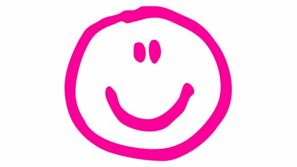 Conjunto Animado Ícones Emoções Emoticon Diferente Doodle Sorrisos Cor Rosa — Vídeo de Stock