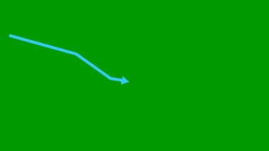 Animasyon mavi ok. Ekonomideki durgunluk çizelgesi. Ekonomik kriz, durgunluk, düşüş grafiği. Kâr düştü. Vektör illüstrasyonu yeşil arkaplanda izole edildi.