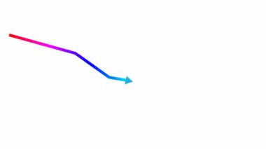 Canlandırılmış çok renkli ok. Ekonomideki durgunluk çizelgesi. Ekonomik kriz, durgunluk, düşüş grafiği. Kâr düştü. Beyaz arkaplanda vektör rengi çizimi izole edildi.