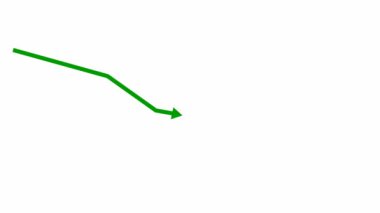 Animasyon yeşil ok. Ekonomideki durgunluk çizelgesi. Ekonomik kriz, durgunluk, düşüş grafiği. Kâr düştü. Vektör illüstrasyonu beyaz arkaplanda izole edildi.