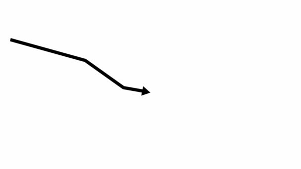 アニメーションの黒い矢印 景気後退チャート 経済危機 減少グラフ 利益は下がる 白を基調としたベクトルイラスト — ストック動画