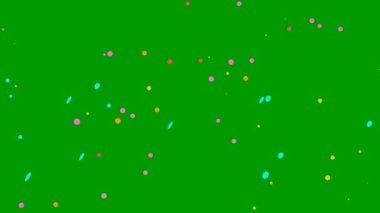 Renkli daire konfetisi düşüp dönüyor. Döngülü video. Vektör illüstrasyonu yeşil arkaplanda izole edildi.