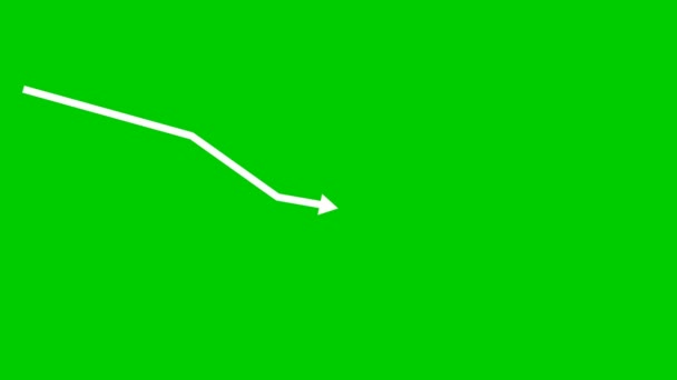 白い矢印のアニメーション 景気後退チャート 経済危機 減少グラフ 利益は下がる 緑の背景に独立したベクトル図 — ストック動画