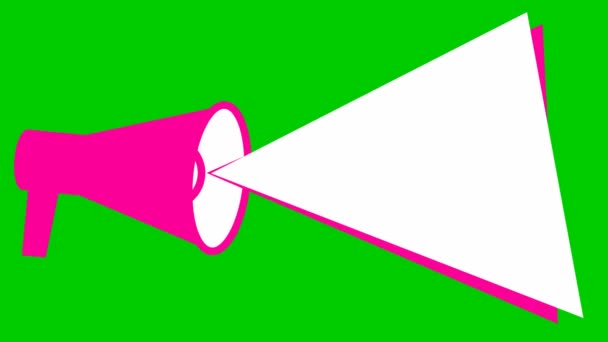 带有横幅的粉色扩音器的动画符号 带复制空间的循环视频 信息的概念 在绿色背景上孤立的向量图 — 图库视频影像