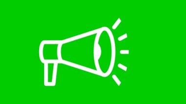 Megafonun canlandırılmış beyaz çizgi sembolü. Döngülü video. Haber kavramı, duyuru, propaganda, promosyon, yayın, medya, mesaj. Vektör illüstrasyonu yeşil arkaplanda izole edildi.