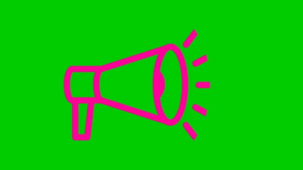 メガホンのアニメーションピンクラインシンボル ループビデオだ ニュース プロモーション メディア メッセージの概念 緑の背景に独立したベクトル図 — ストック動画