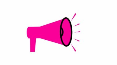 Pembe megafonun animasyon sembolü. Döngülü video. Haber kavramı, duyuru, propaganda, promosyon, yayın, medya, mesaj. Vektör illüstrasyonu beyaz arkaplanda izole edildi.