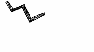 Animasyon kara ok. Ekonomideki durgunluk çizelgesi. Ekonomik kriz, durgunluk, düşüş grafiği. Kâr düştü. El çizimi vektör çizimi beyaz arkaplanda izole edildi.