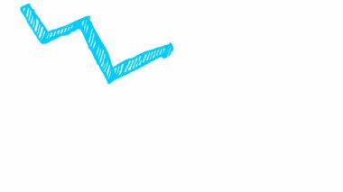 Animasyon mavi ok. Ekonomideki durgunluk çizelgesi. Ekonomik kriz, durgunluk, düşüş grafiği. Kâr düştü. El çizimi vektör çizimi beyaz arkaplanda izole edildi.