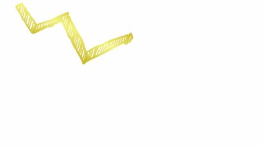 Animasyon altın ok. Ekonomideki durgunluk çizelgesi. Ekonomik kriz, durgunluk, düşüş grafiği. Kâr düştü. El çizimi vektör çizimi beyaz arkaplanda izole edildi.