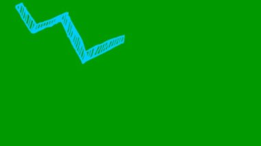 Animasyon mavi ok. Ekonomideki durgunluk çizelgesi. Ekonomik kriz, durgunluk, düşüş grafiği. Kâr düştü. El çizimi vektör çizimi yeşil arkaplanda izole edildi.