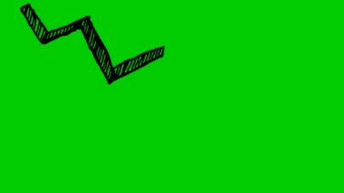 Animasyon kara ok. Ekonomideki durgunluk çizelgesi. Ekonomik kriz, durgunluk, düşüş grafiği. Kâr düştü. El çizimi vektör çizimi yeşil arkaplanda izole edildi.