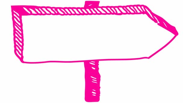 記号ポインタのアニメーションシンボル 棒の上に空のボード 木製の看板 右手にピンクの矢印ポイントを描いた 白を基調としたベクトルイラスト — ストック動画