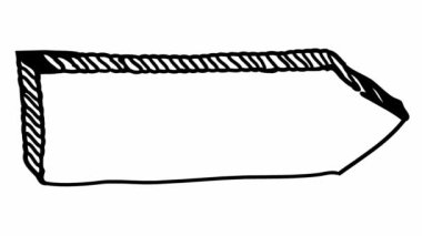 İşaret işaretçisinin canlandırılmış sembolü. Boş tahta. Tahta reklam panosu. El çizimi siyah ok sağ tarafı gösteriyor. Vektör illüstrasyonu beyaz arkaplanda izole edildi.