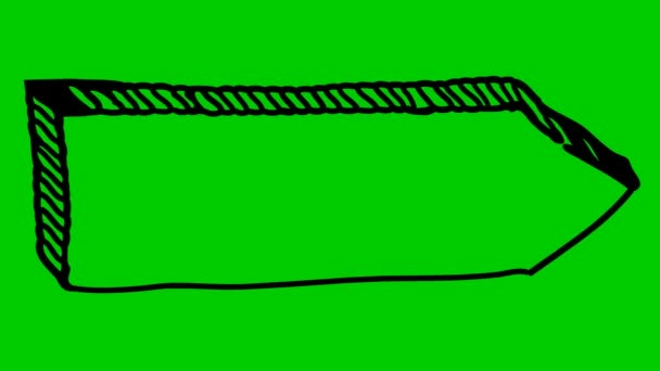 記号ポインタのアニメーションシンボル 空のボード 木製の看板 右側に黒い矢印を描いた手 緑の背景に独立したベクトル図 — ストック動画