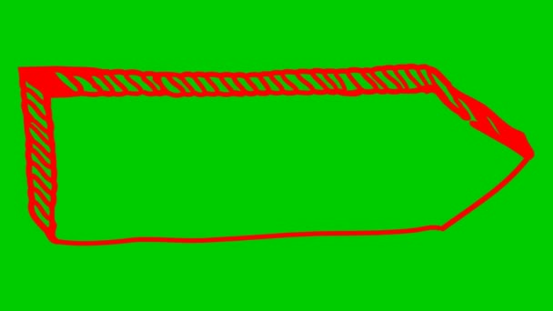 記号ポインタのアニメーションシンボル 空のボード 木製の看板 右手に赤い矢印ポイントを描いた 緑の背景に独立したベクトル図 — ストック動画
