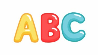 Animasyon renkli harfler ABC. Beyaz arkaplanda izole edilmiş parlak vektör illüstrasyonu. 