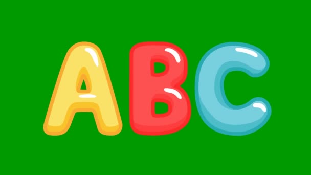 面白い色の文字をアニメーションAbc 緑の背景に孤立した明るいベクトル図 — ストック動画