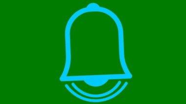 Animasyon çanları çalıyor. Mavi çizgi simgesi. Döngülü video. Vektör illüstrasyonu yeşil arkaplanda izole edildi.