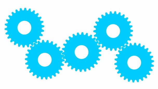 Animated Blue Gears Spin Flat Symbol Concept Connection Teamwork Communication — Stock Video