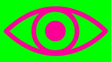 Animasyon pembe göz kapanıyor. Göz açıp kapayıncaya kadar. Doğrusal simge. Döngülü video. Yeşil arkaplanda vektör illüstrasyonu.