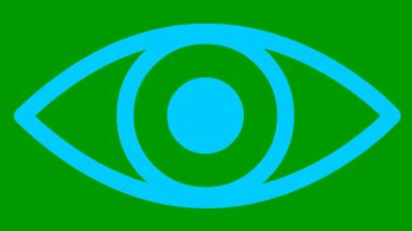 Animasyon mavi göz kapanıyor. Göz açıp kapayıncaya kadar. Doğrusal simge. Döngülü video. Yeşil arkaplanda vektör illüstrasyonu.