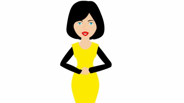Animated Speaking Girl Yellow Dress Woman Constantly Tells Something Gestures — Stock Video