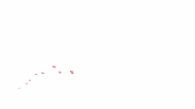 Canlandırılmış kırmızı yüzdeler soldan sağa uçar. Uçuş yüzdeleri. Satış konsepti, indirim, terfi. Beyaz arkaplanda izole edilmiş vektör illüstrasyonu.